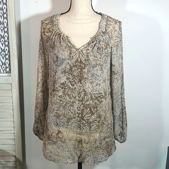 Liz Claiborne Tops - Liz Claiborne Sheer Top Blouse  w/ Camisole Long Sleeve Peasant Style Sz S